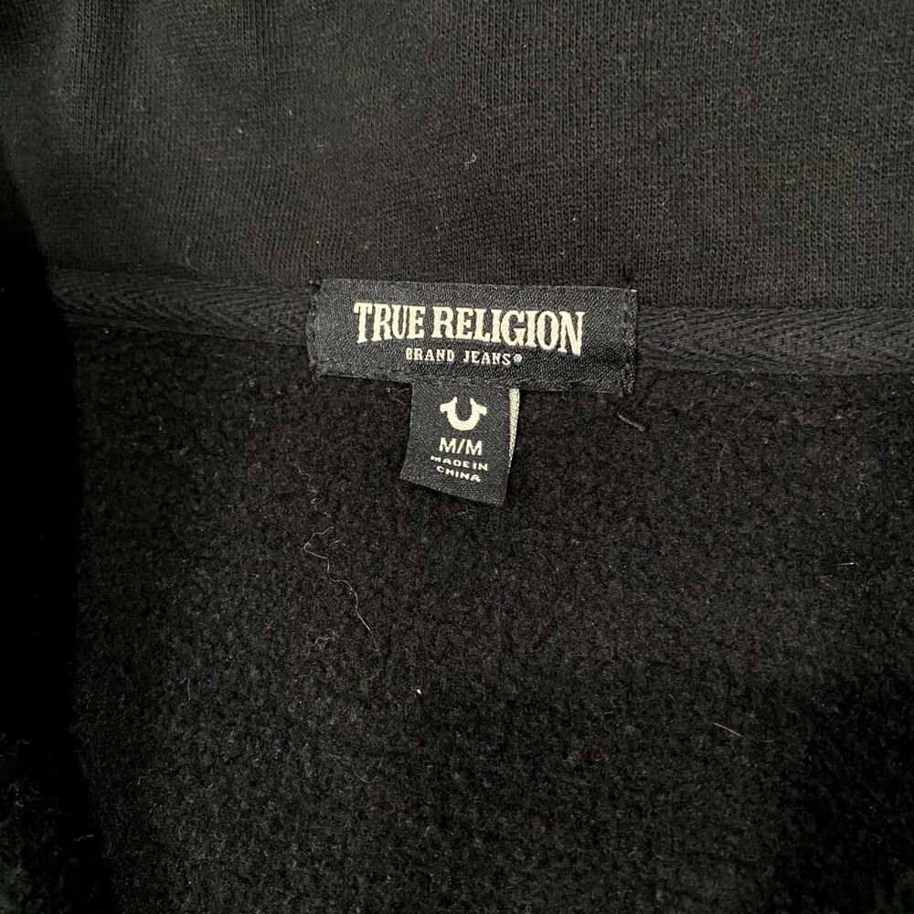 True Religion Sweatshirt Men's M Black Cotton Fleece Lined Gym & Training Preppy - Picture 3 of 7